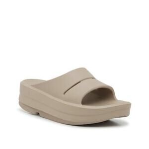 OOFOS EU42 OOmega OOahh Wedge Sandal Comfy Grey Taupe Slide Sandal